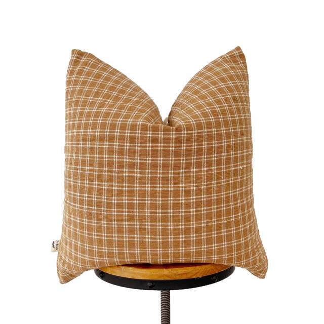 Chiangmai Native Cotton Pillow , Tan & Cream Check Pillow, Modern Farmhouse/Windowpanes /Pillow Cover - image 1