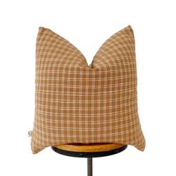 Chiangmai Native Cotton Pillow , Tan & Cream Check Pillow, Modern Farmhouse/Windowpanes /Pillow Cover - thumbnail 1