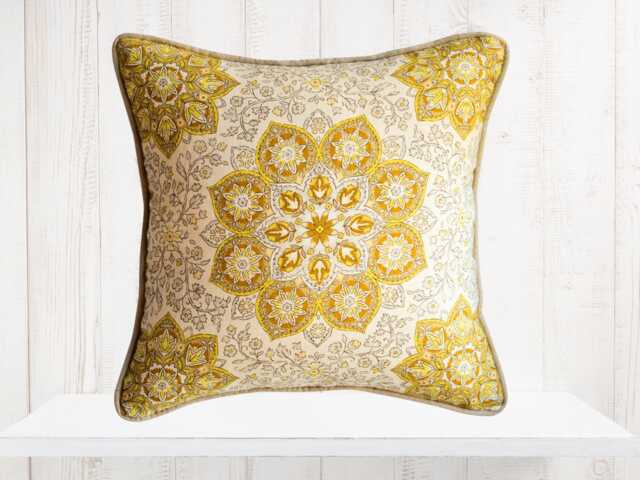 Yellow Medallion Pillow Cover - Jaclyn Smith Home Decor - image 1