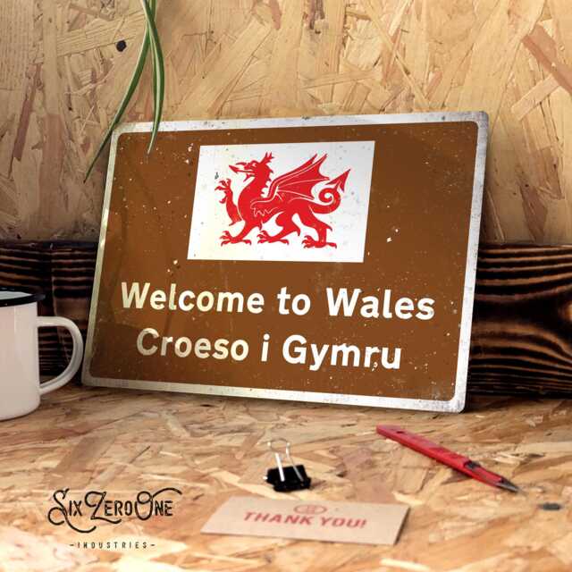 Welcome To Wales Metal Street Sign - Worn Or Clean Look Available Croeso I Gymru Motorway M4 Cymru Gwlad - image 1