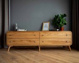 Solid Wood Sideboard, Tv Console Table With 4 Drawers, Media Console, Low Dresser Modern Vinyl Record Storage Handmade Custom Furniture