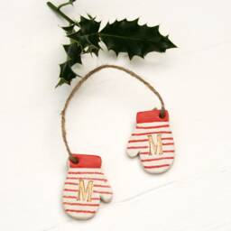 Personalised Ceramic Mitten Christmas Tree Decorations, Initial Hanging Decorations For Christmas, Gifts For Family & Friends