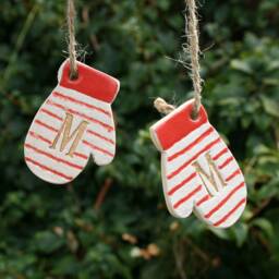 Personalised Ceramic Mitten Christmas Tree Decorations, Initial Hanging Decorations For Christmas, Gifts For Family & Friends - thumbnail 2