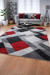 New Red Grey Silver Rugs Small Large Mats Modern Contemporary Design UK