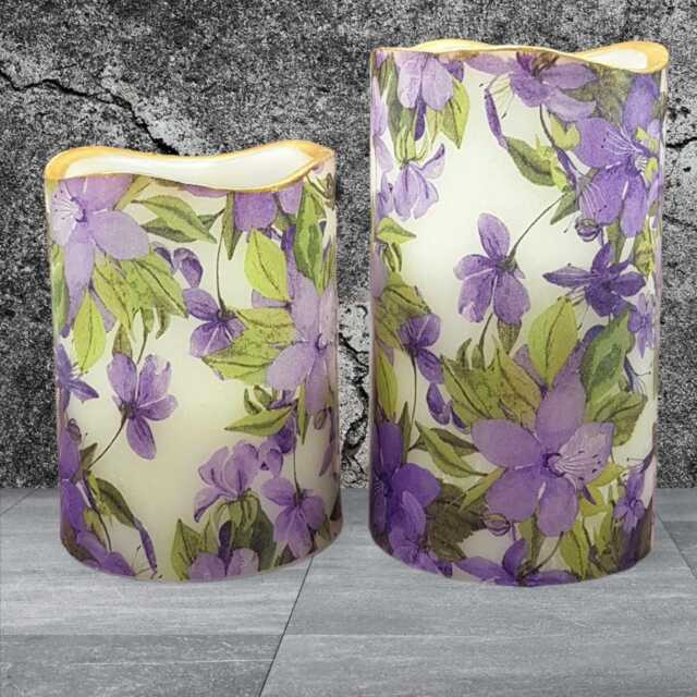 Clematis Floral Led Candle Set Flameless Flickering Pillar Candles - image 1