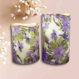Clematis Floral Led Candle Set Flameless Flickering Pillar Candles - thumbnail 3