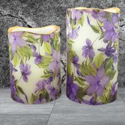 Clematis Floral Led Candle Set Flameless Flickering Pillar Candles - thumbnail 1