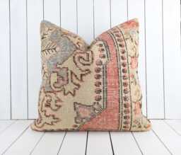 Traditional Pillow Case, Vintage Sham Cover, 24x24 Tribal Pillow, Authentic Sofa Handmade Turkish Kilim Case - thumbnail 1