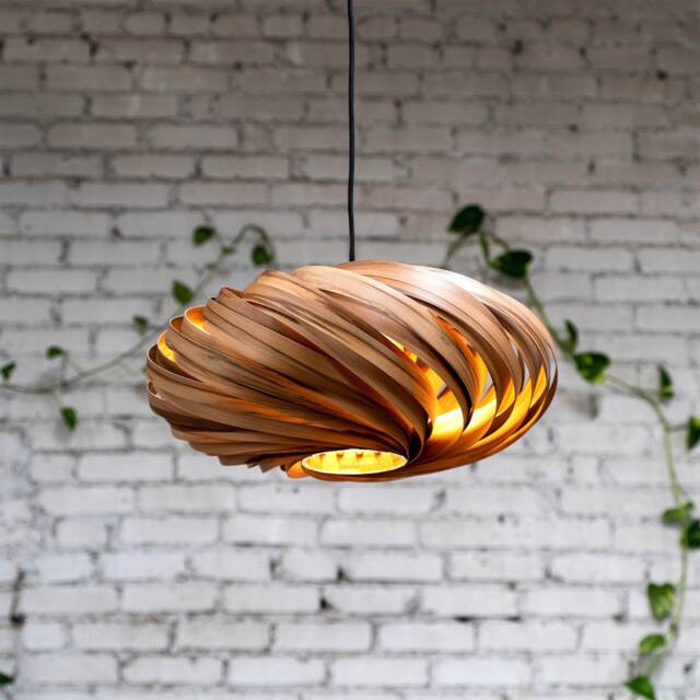 Large Hanging Lamp Made Of Amber Tree Wood. Handmade Wooden From Cologne Studio - image 1