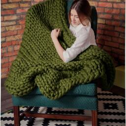 Chunky Blanket For Mother's Day, Wedding, Anniversary & Birthday Gift Handmade Giant Wool Merino Throw 45 Colors - thumbnail 2