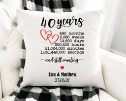 Personalised Anniversary Cushion, 5, 10, 15, 20, 25, 30, 35, 40, 45, 50 Year Wedding Gift, Golden Ruby Keepsake