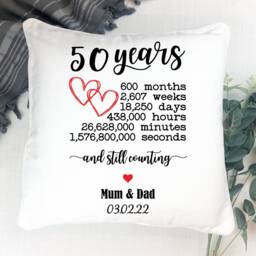 Personalised Anniversary Cushion, 5, 10, 15, 20, 25, 30, 35, 40, 45, 50 Year Wedding Gift, Golden Ruby Keepsake - thumbnail 3