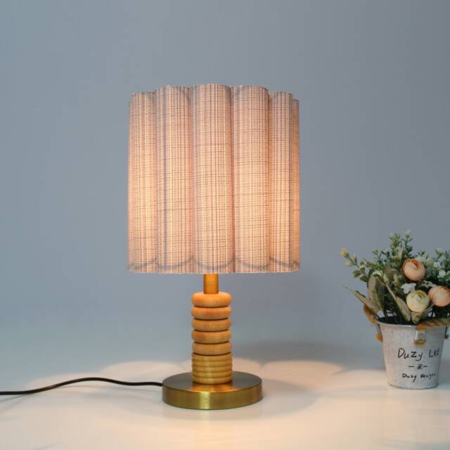 Handmade Light Gray Striped Fabric Bedside Table Lamp - image 1