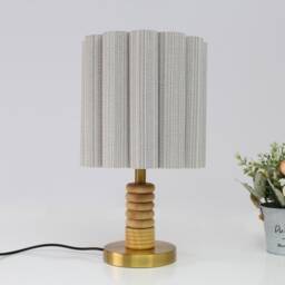 Handmade Light Gray Striped Fabric Bedside Table Lamp - thumbnail 3