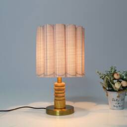 Handmade Light Gray Striped Fabric Bedside Table Lamp