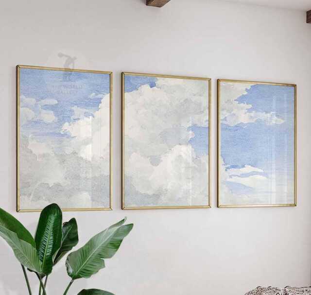 Set Of 3 Cloud Wall Art Prints, Soft Pastel Sky Posters, Minimalist Nature Inspired Decor For Living Room - image 1