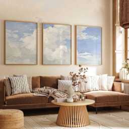 Set Of 3 Cloud Wall Art Prints, Soft Pastel Sky Posters, Minimalist Nature Inspired Decor For Living Room - thumbnail 2