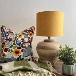 Mustard Linen Drum Lampshade/ Ceiling Shade Folk Art Colourful Cotton Interior - thumbnail 3