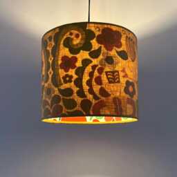 Mustard Linen Drum Lampshade/ Ceiling Shade Folk Art Colourful Cotton Interior - thumbnail 2