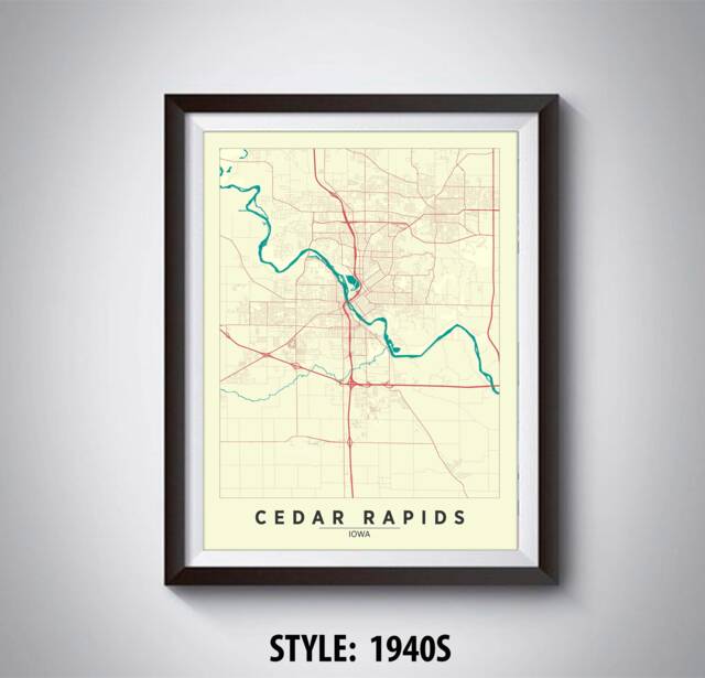 Cedar Rapids Ia Map Print Vintage Style Wall Art - image 1