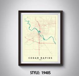 Cedar Rapids Ia Map Print Vintage Style Wall Art - thumbnail 1