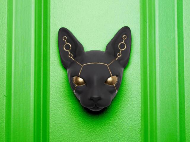 Feline in Charcoal Black Handmade Cyber Wall Sculpture Futuristic - image 1