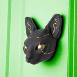Feline in Charcoal Black Handmade Cyber Wall Sculpture Futuristic - thumbnail 2