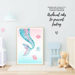 Personalised Girls Nursery Prints, Bedroom Art, Mermaid Set 3 Wall Art Prints - thumbnail 2