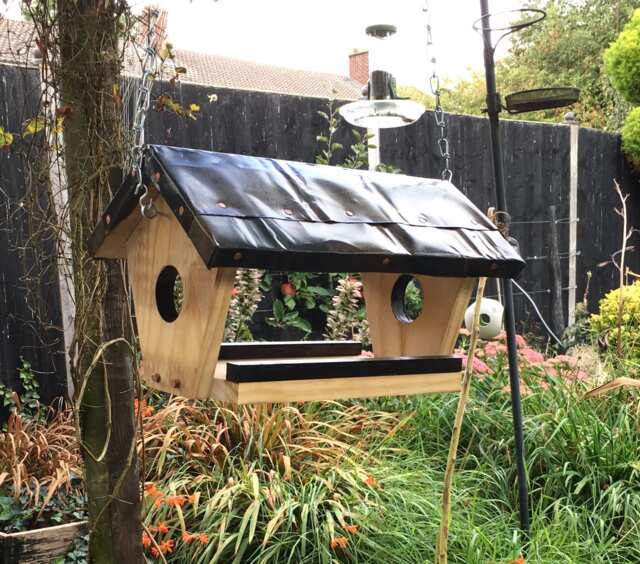 Upcycled Bird Feeder With Reclaimed Metal Roof - image 1