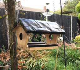Upcycled Bird Feeder With Reclaimed Metal Roof - thumbnail 1
