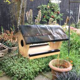 Upcycled Bird Feeder With Reclaimed Metal Roof - thumbnail 2