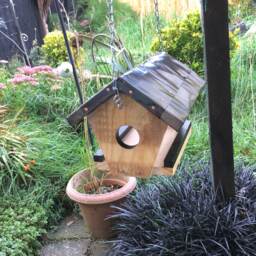 Upcycled Bird Feeder With Reclaimed Metal Roof - thumbnail 3