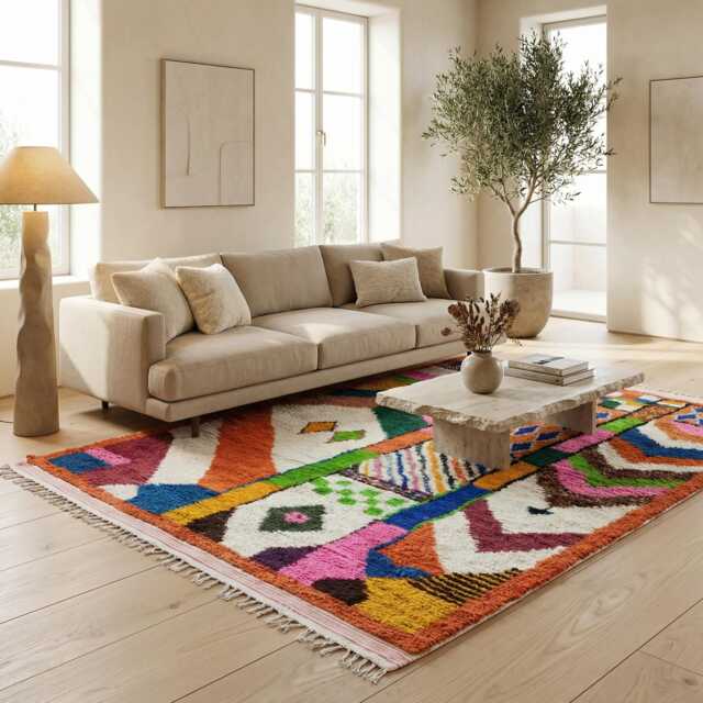 Custom Boujad Rug Authentic Multicolored Moroccan Rug - image 1