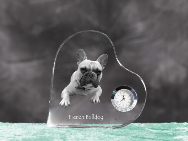 French Bulldog - Crystal Clock in The Shape Of A Heart With Image Pure-Bred Dog - image 1
