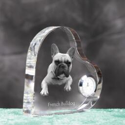 French Bulldog - Crystal Clock in The Shape Of A Heart With Image Pure-Bred Dog - thumbnail 3