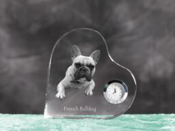 French Bulldog - Crystal Clock in The Shape Of A Heart With Image Pure-Bred Dog - thumbnail 1
