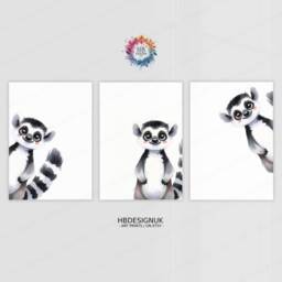 Peeking Lemur Prints - Set Of 3 Nursery Posters - Animal Playroom Decor Gender Neutral Baby Wall Art Peekaboo Bear Poster Print A3/A4 - thumbnail 2