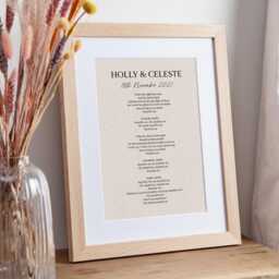 Wedding Vows Or Song Lyrics Linen Anniversary Print - 4 Year Gift For Couples - thumbnail 1
