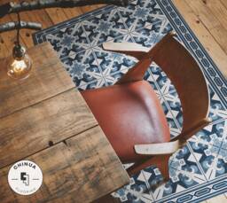 Nina Navy Vinyl PVC Mat, Bedroom Decor, Spanish Classic Rug Pattern, Floor Rug, Tiles #6E