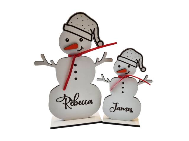 Personalised Freestanding White Snowman, Family Christmas Decoration, Place Names Setting Table Decoration - image 1