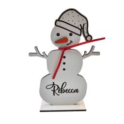 Personalised Freestanding White Snowman, Family Christmas Decoration, Place Names Setting Table Decoration - thumbnail 2