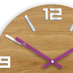 Wood Wall Clock, Silent Wooden Modern Clock For Office, Violet Clock Hands - thumbnail 2