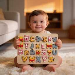 Personalized Alphabet Puzzle For Baby, Winnie The Pooh Wooden Name Puzzle, Custom Nursery Decor, First Birthday Gift, Baby Shower Gift - thumbnail 1