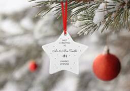 Personalised First Christmas As Mr & Mrs Married Ceramic Star Decoration Ornament - thumbnail 1