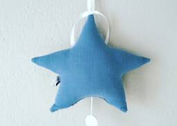 Mobile Musical Baby Two-Ply Star Shape in A Teal Blue Cotton Gauze