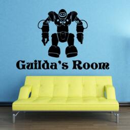 Custom Personalized Name & Robot Enforcer Wall Decal Sticker Decor 02 - thumbnail 1