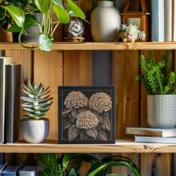 Hydrangea Flowers Mini Engraved Birch Wood Panel - Block Print Floral Garden Wall Art, Plant Mom Illustration Print, Farmhouse Decor Gift - thumbnail 3