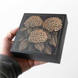 Hydrangea Flowers Mini Engraved Birch Wood Panel - Block Print Floral Garden Wall Art, Plant Mom Illustration Print, Farmhouse Decor Gift - thumbnail 1