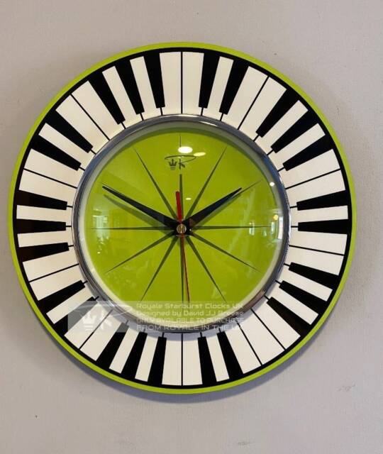 Handmade 1970S Style Piano Key Wall Clock - Chartreuse, Black & White - image 1
