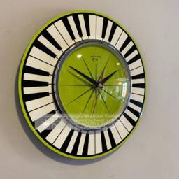 Handmade 1970S Style Piano Key Wall Clock - Chartreuse, Black & White - thumbnail 2